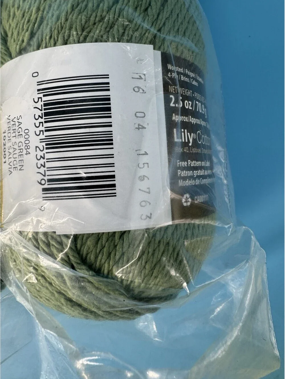 6 Lily Sugar’n Cream Yarn Skeins Sage Green 100% Cotton 2.5 oz 120 yd Sealed